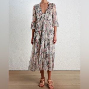 Anthropologie O.P.T. Felicity Midi Dress Sheer Floral Tiered Cottage
